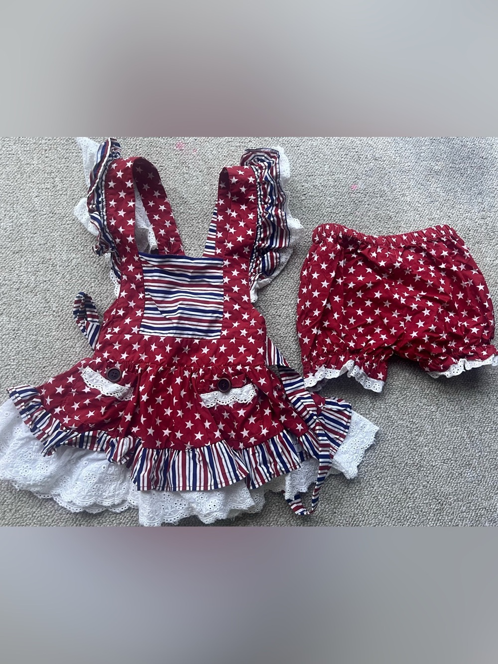 Patriotic Star Ruffle Kids Matching Set - Red